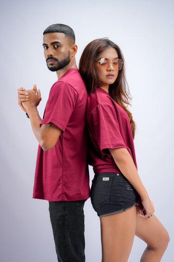 Maroon Unisex Ovesized Plain T-Shirt