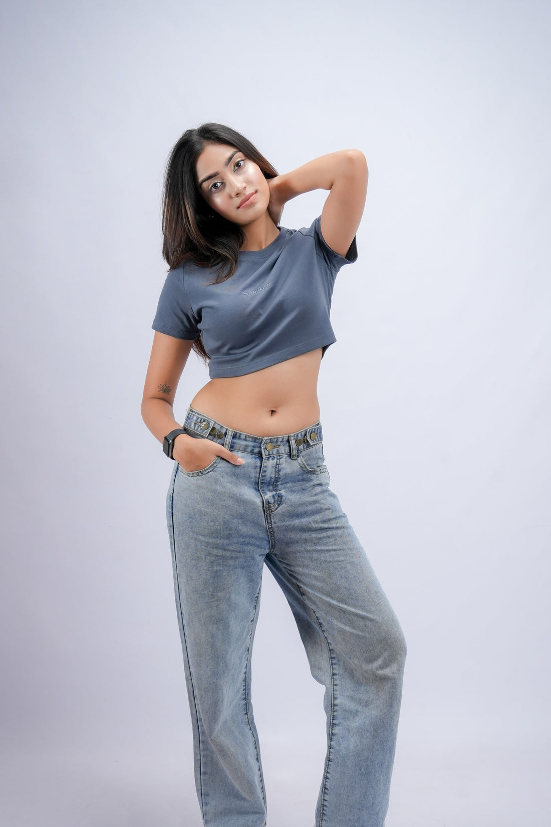 Slate Gray High Neck Crop Top