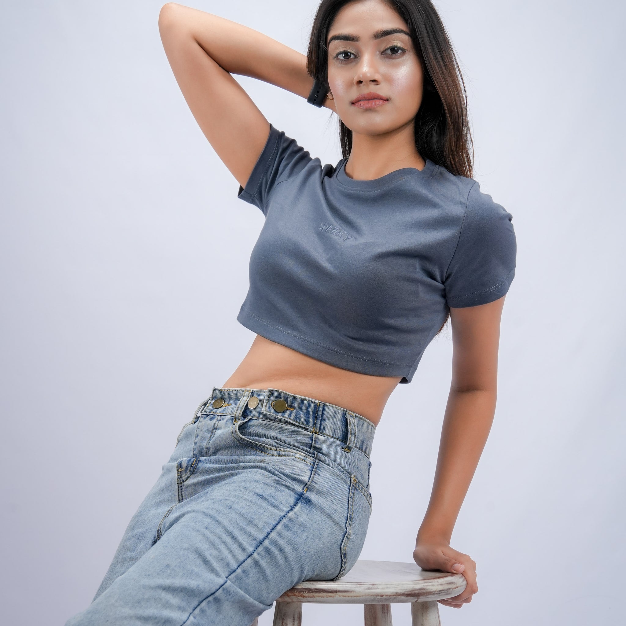 Slate Gray High Neck Crop Top