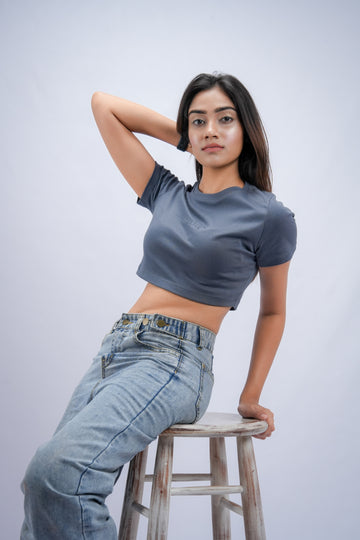 Slate Gray High Neck Crop Top