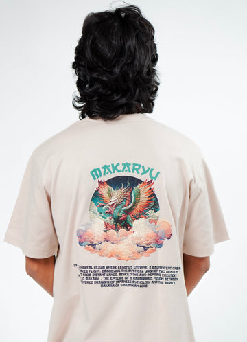 MAKARYU Oversized Graphic Tee - Beige