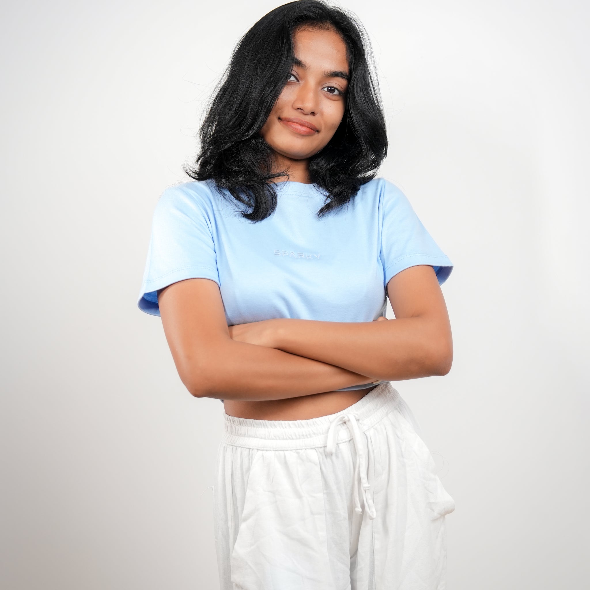 Sky Blue High Neck Crop Top