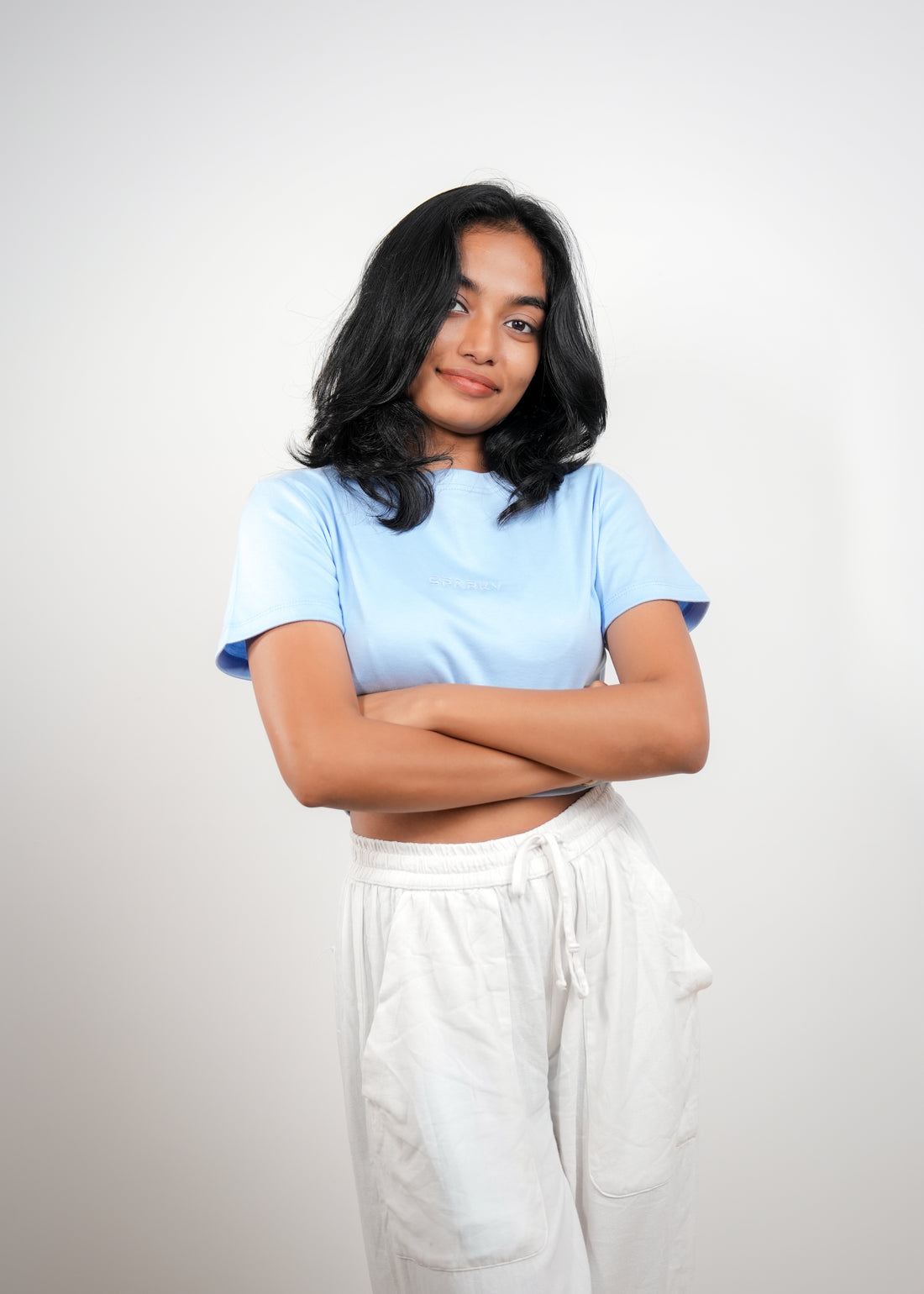 Sky Blue High Neck Crop Top