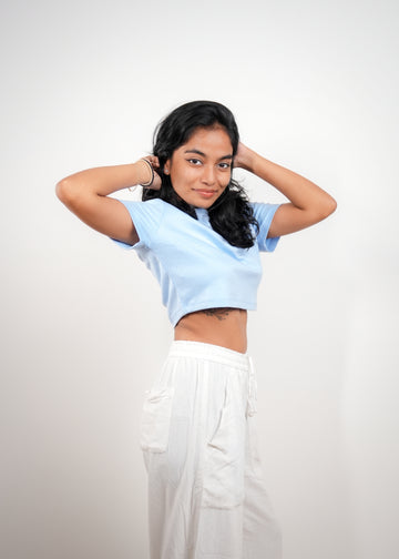 Sky Blue High Neck Crop Top